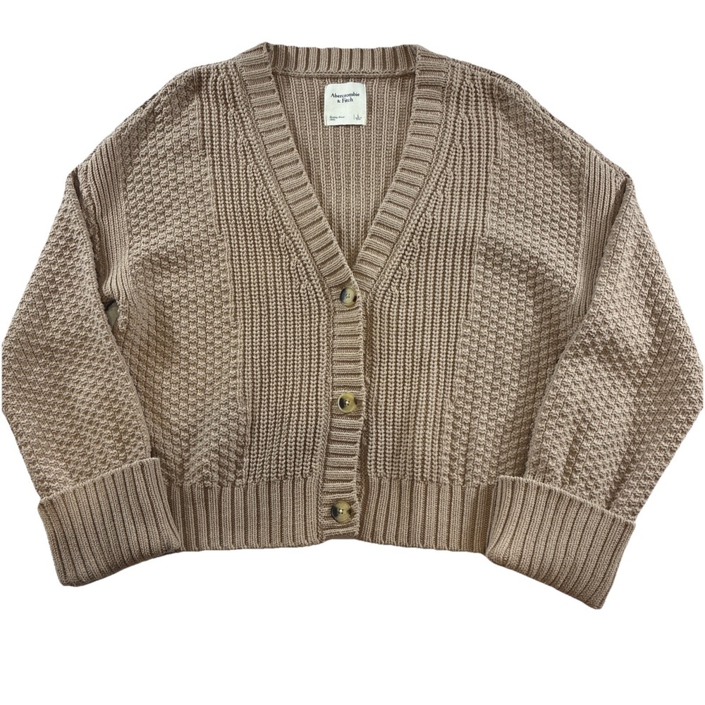 Abercrombie & Fitch Chunky Cable Knit Cabin Cardigan Women's L Beige